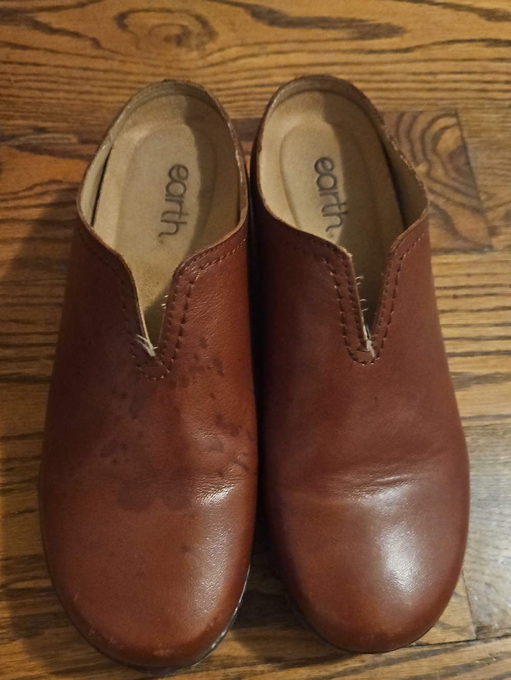 Earth Brown Leather Slip-On Clogs